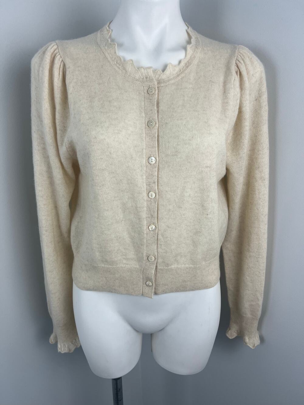 House of Harlow 1960 100% Cashmere Cream Ruffle Crop Sweater Large
